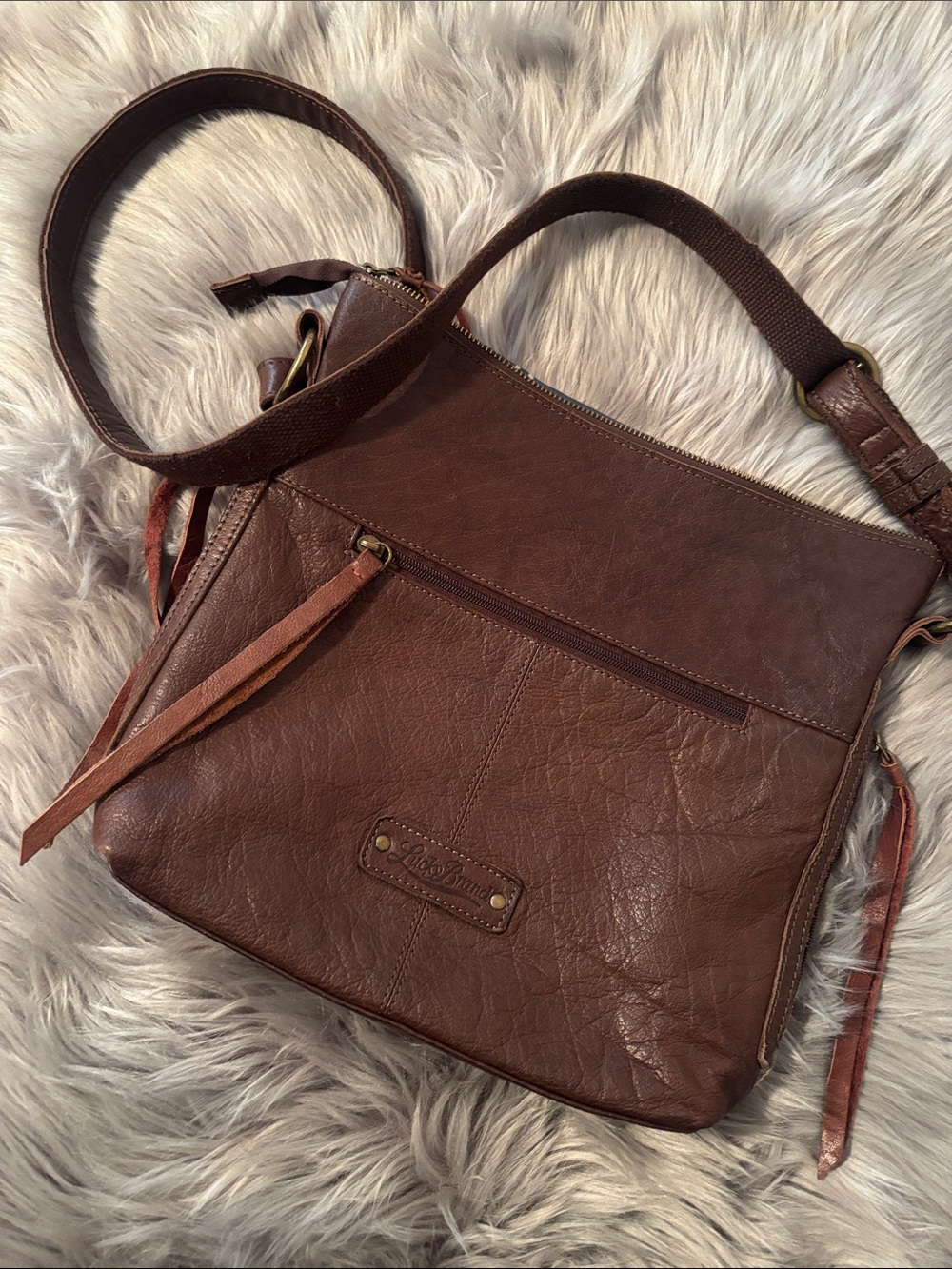 Lucky brand brown leather crossbody bag